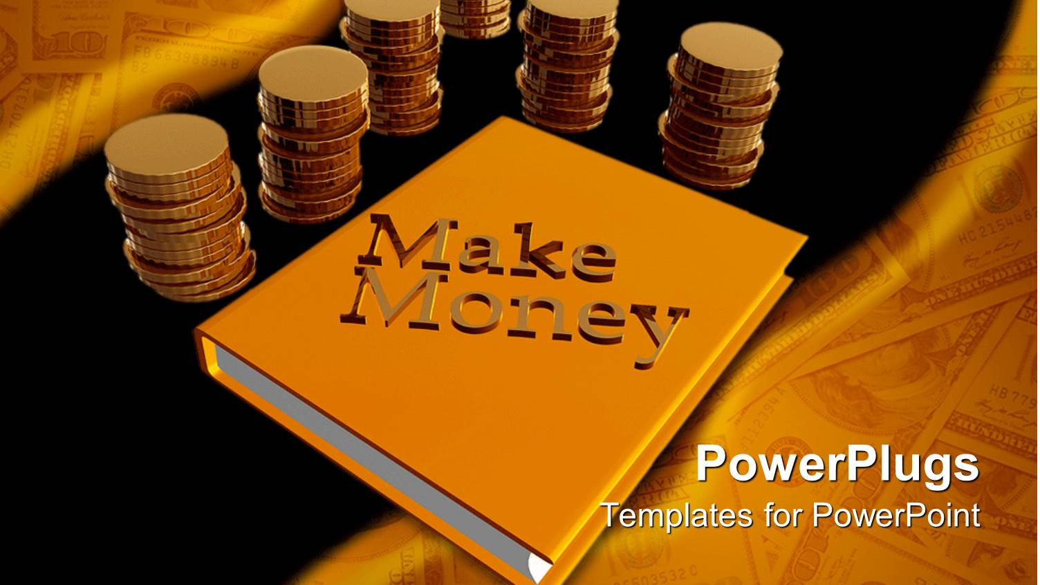 Make Money Words with Stacks of Coins, Orange Book, 100 Hundred Dollar Bills