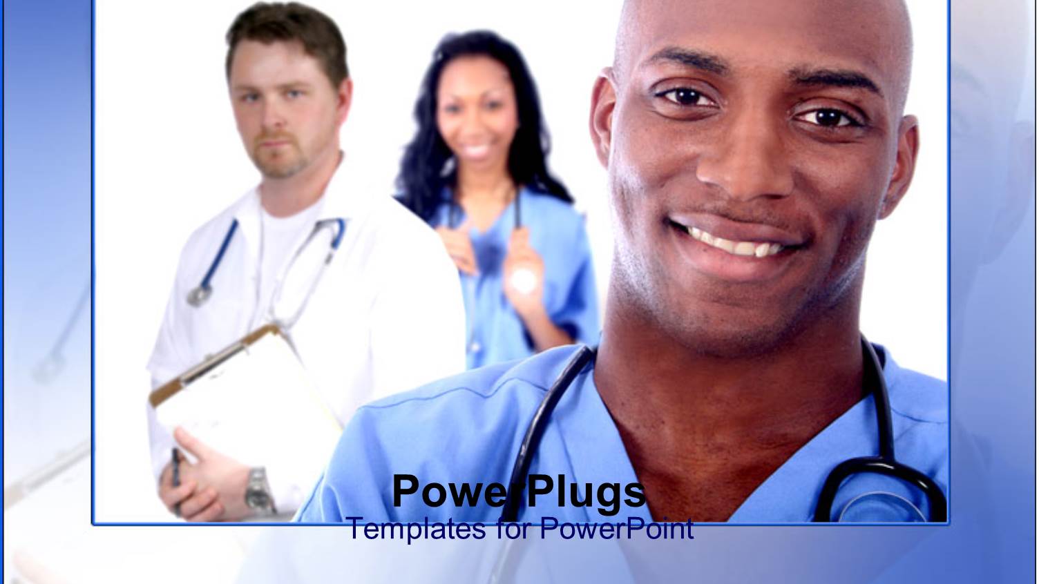 Male Doctor Smiling with Two other  Doctor Standing at the Back