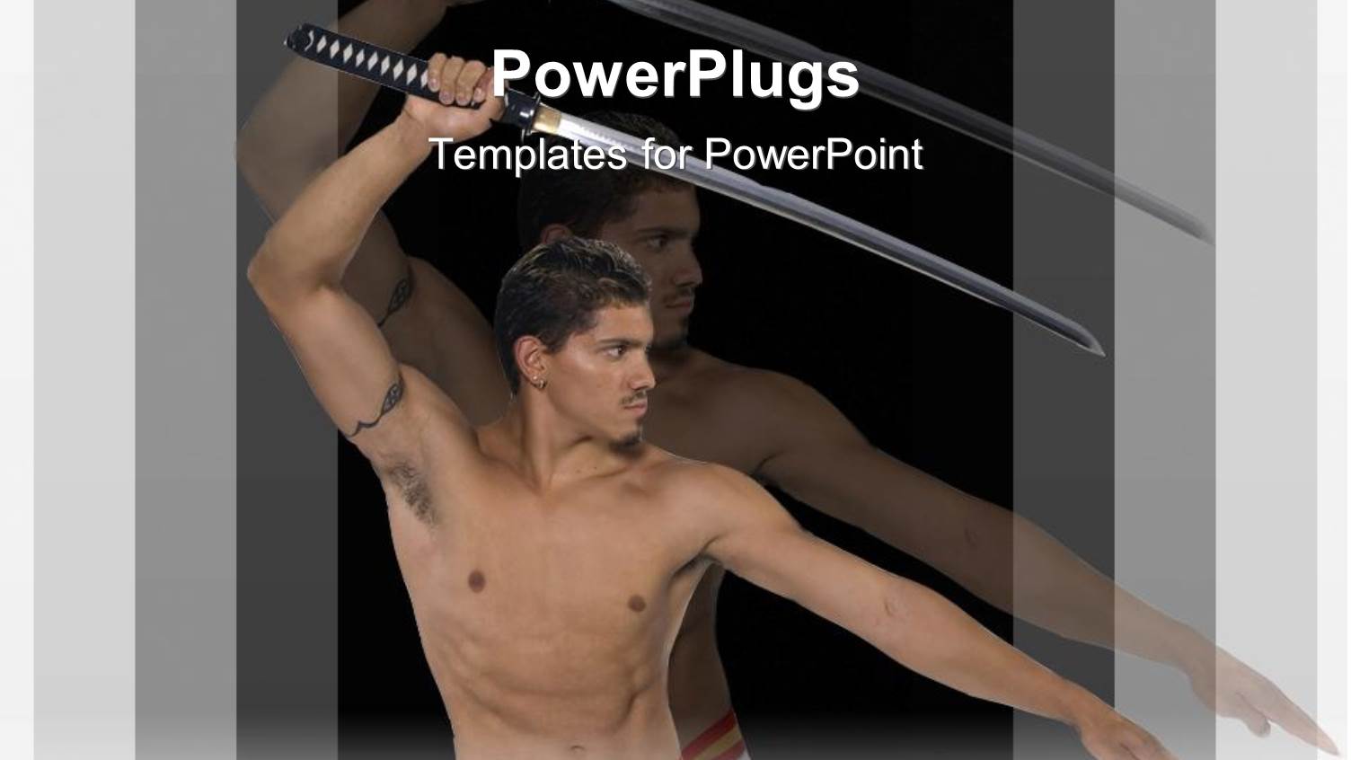 Man with Bare Chest, Red and Yellow Belt Holding Katana Sword, Martial Arts, Warrior