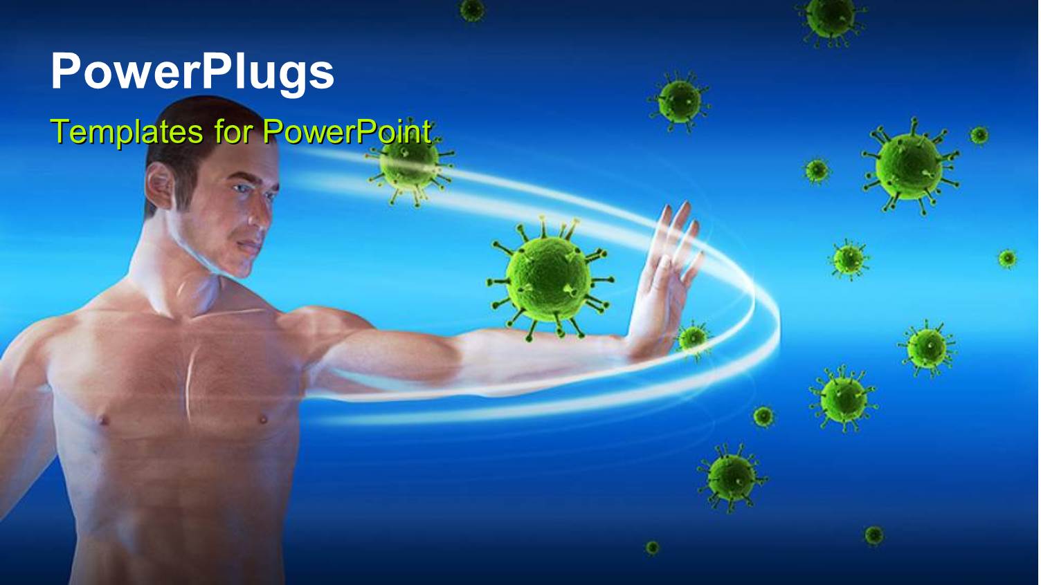 a Man Blocking Viruses Over a Blue Background