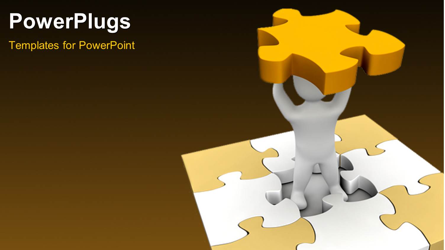 Man Carrying Missing Orange Jigsaw Puzzle Piece Over Head