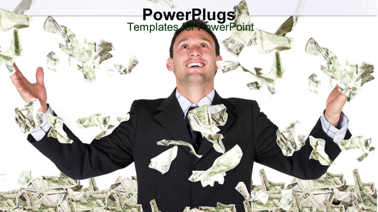 Man Celebrating in Sea of Money with Bills Falling on him, Success, Wealth