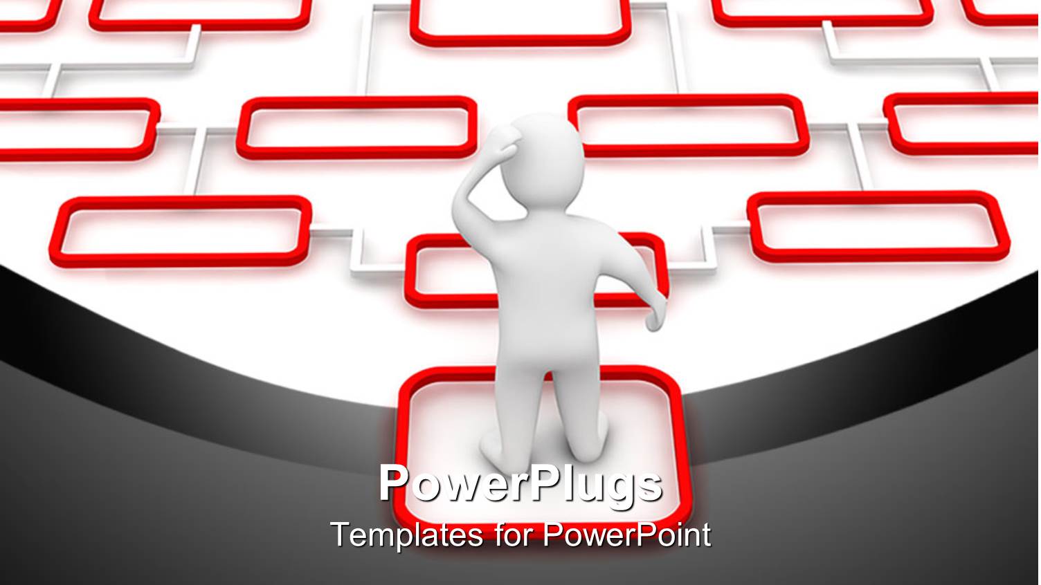 Man Confused Thinking about Complicated Red and White Diagram