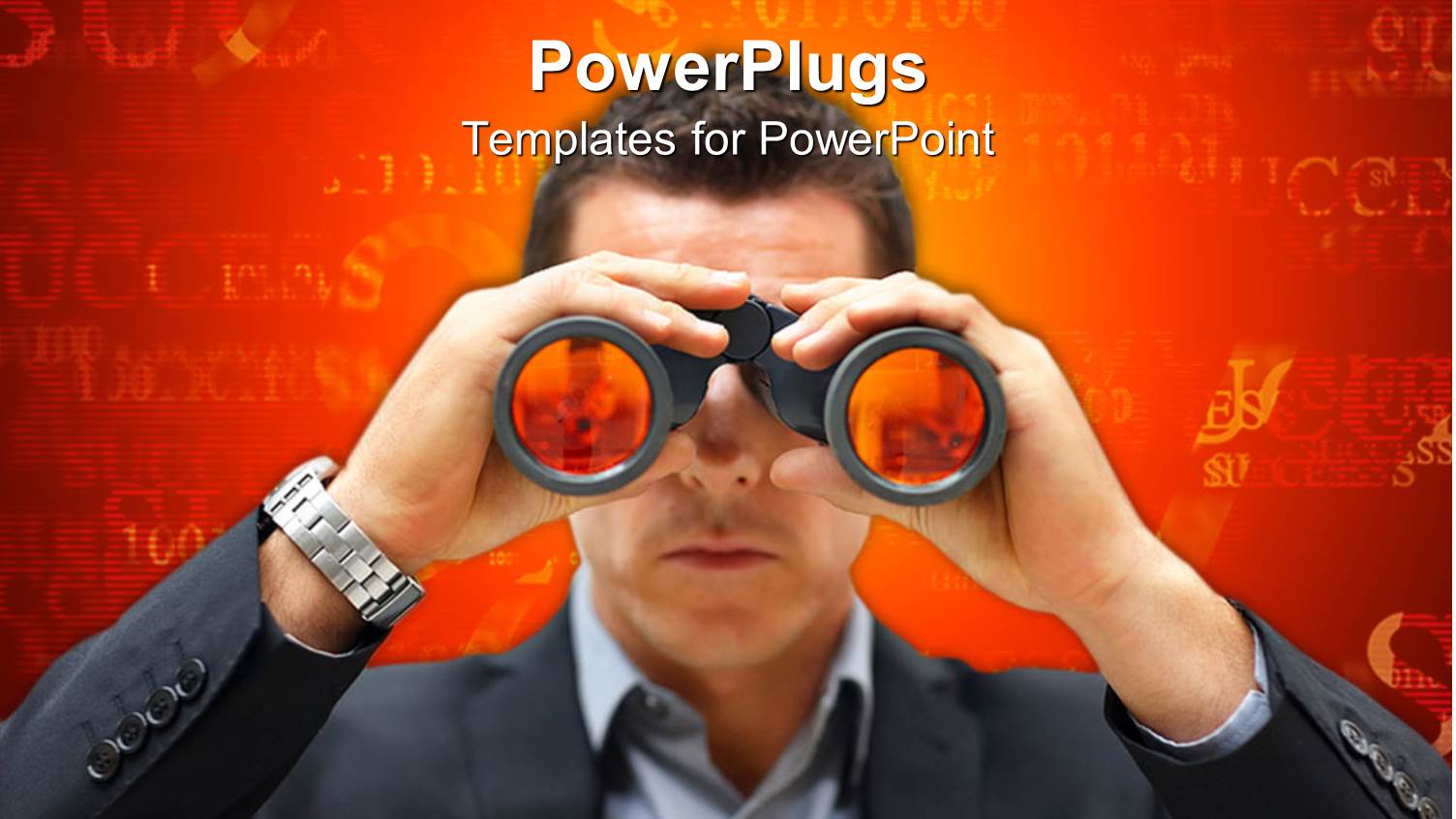 Man Corporately Dressed Looking Through a Telescope with Orange Lens