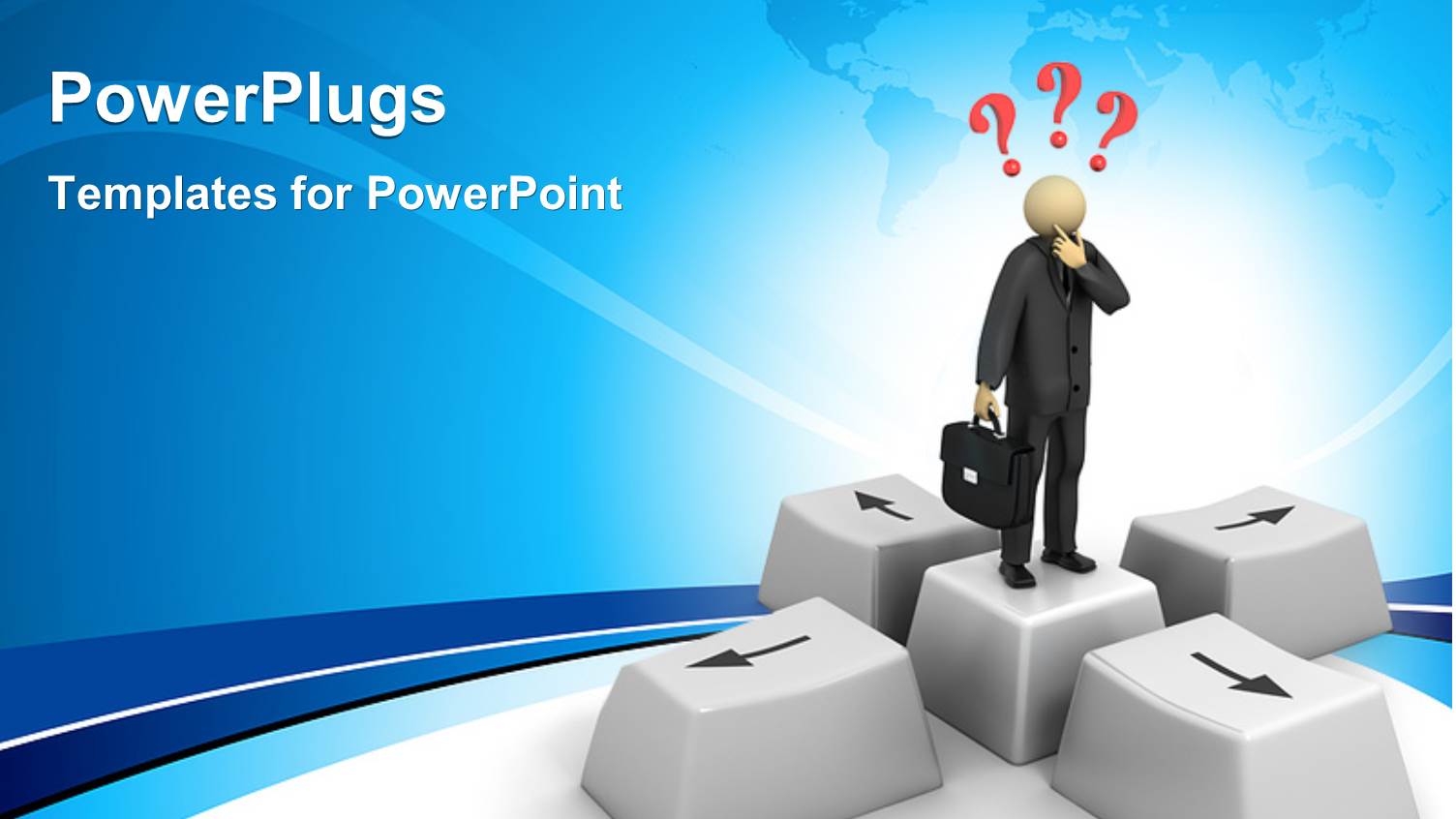 Man Faced with Four Different Choices with World Map in Background