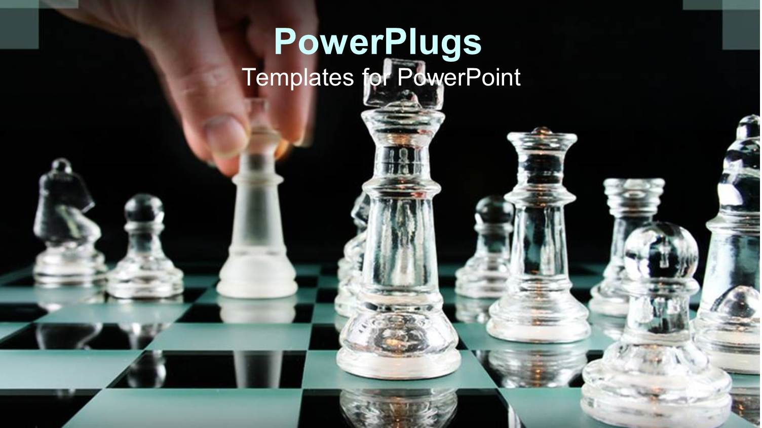 Man Hand Moving Chess Piece on Reflective Chess Table with Glassy Chess Pieces