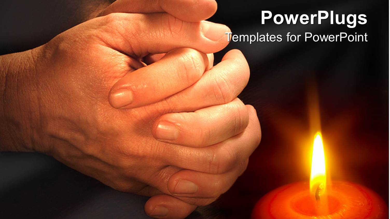Man Hands Praying Near Burning Candle Light on Black Background