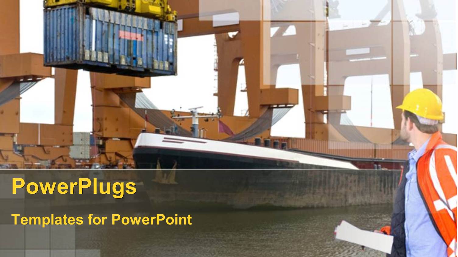 Man with Hardhat and Papers Watching Over the Unloading of Containers at an Industrial Harbor