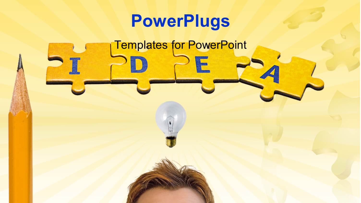Man Head with Light Bulb Above his Head and Word Idea on Yellow Jigsaw Puzzle and Pencil
