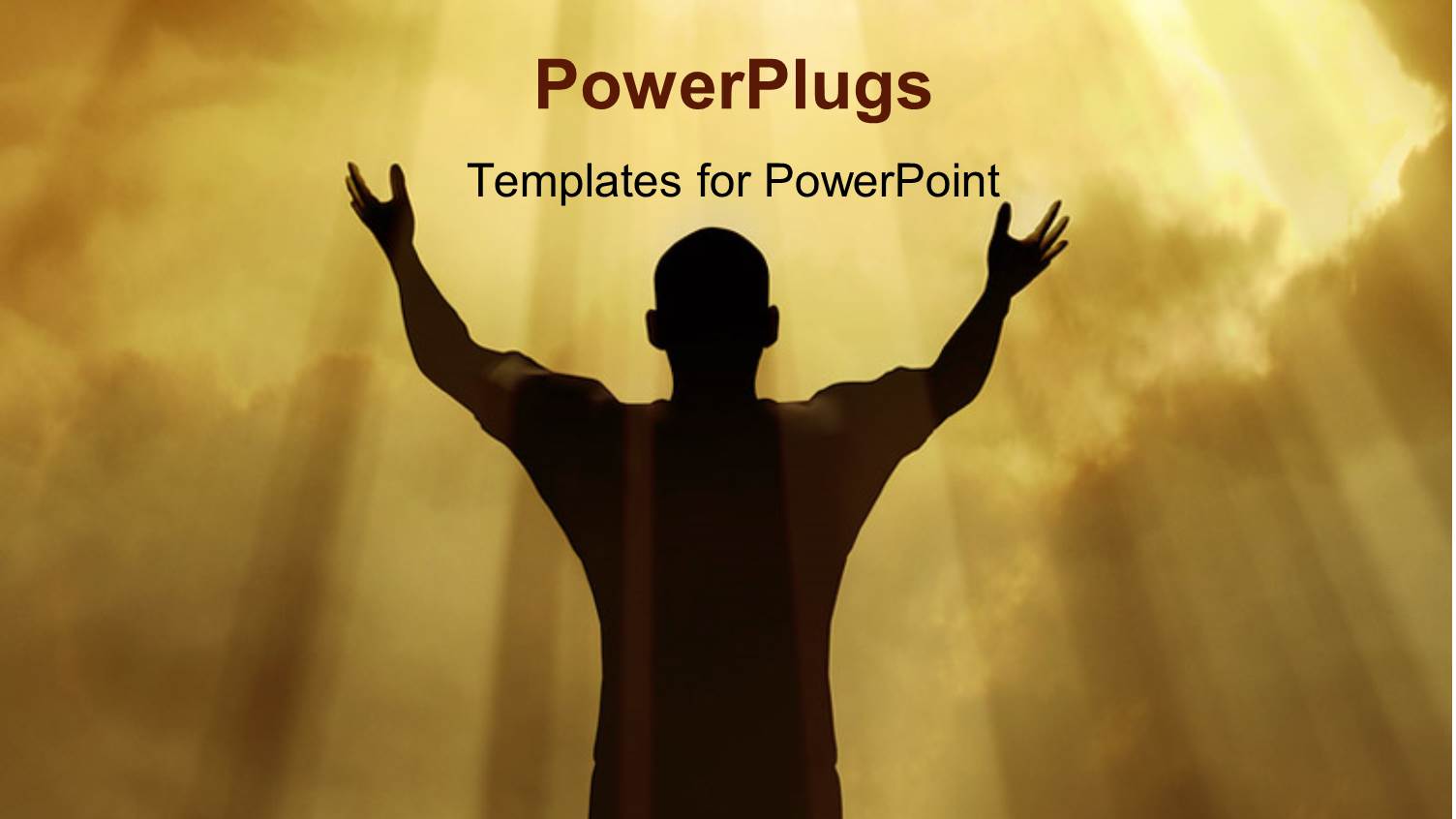 Man Holding Arms Up in Praise Against Divine Light from Sky with Clouds