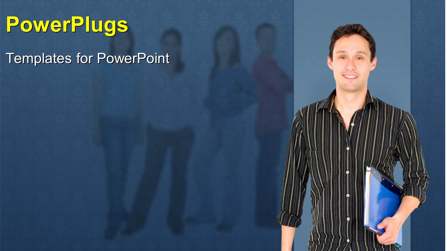 Man Holding File with Blur of Young Business Team in Background 