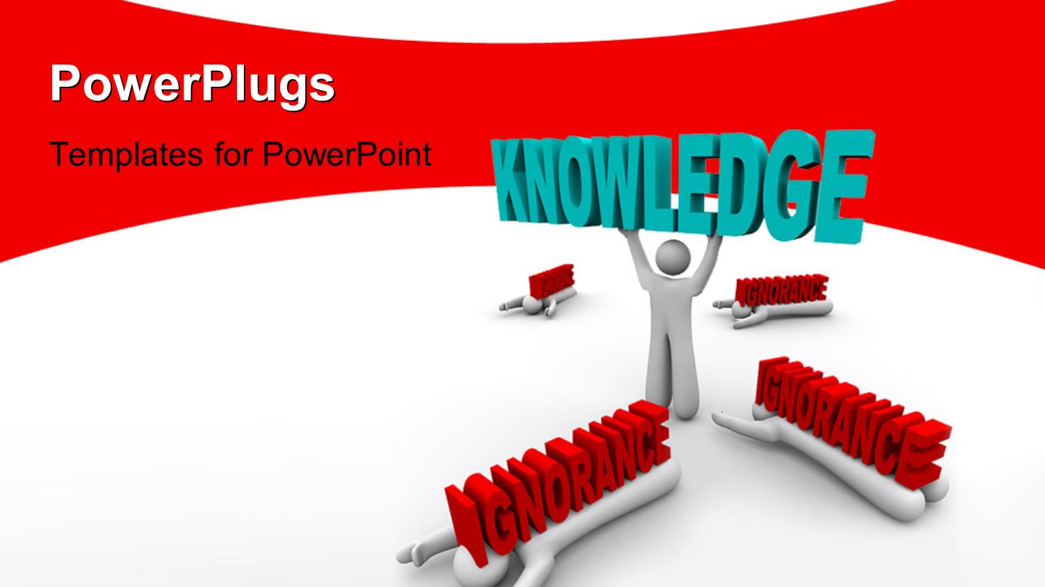 3D Man Lifts Up Word KNOWLEDGE with Burden of IGNORANCE on Colleagues