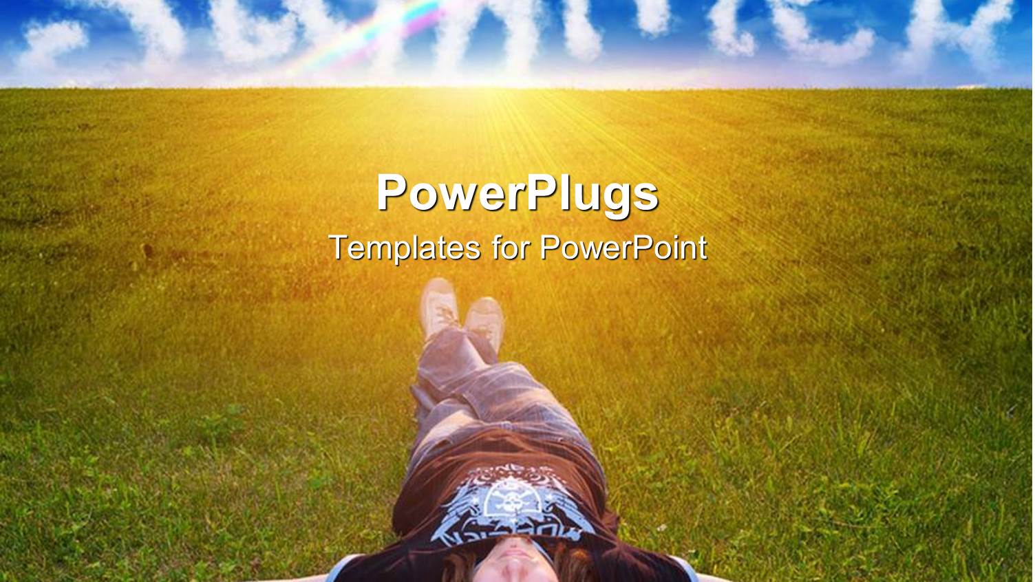 a Man Lying Down on a Grass Field with the Text 