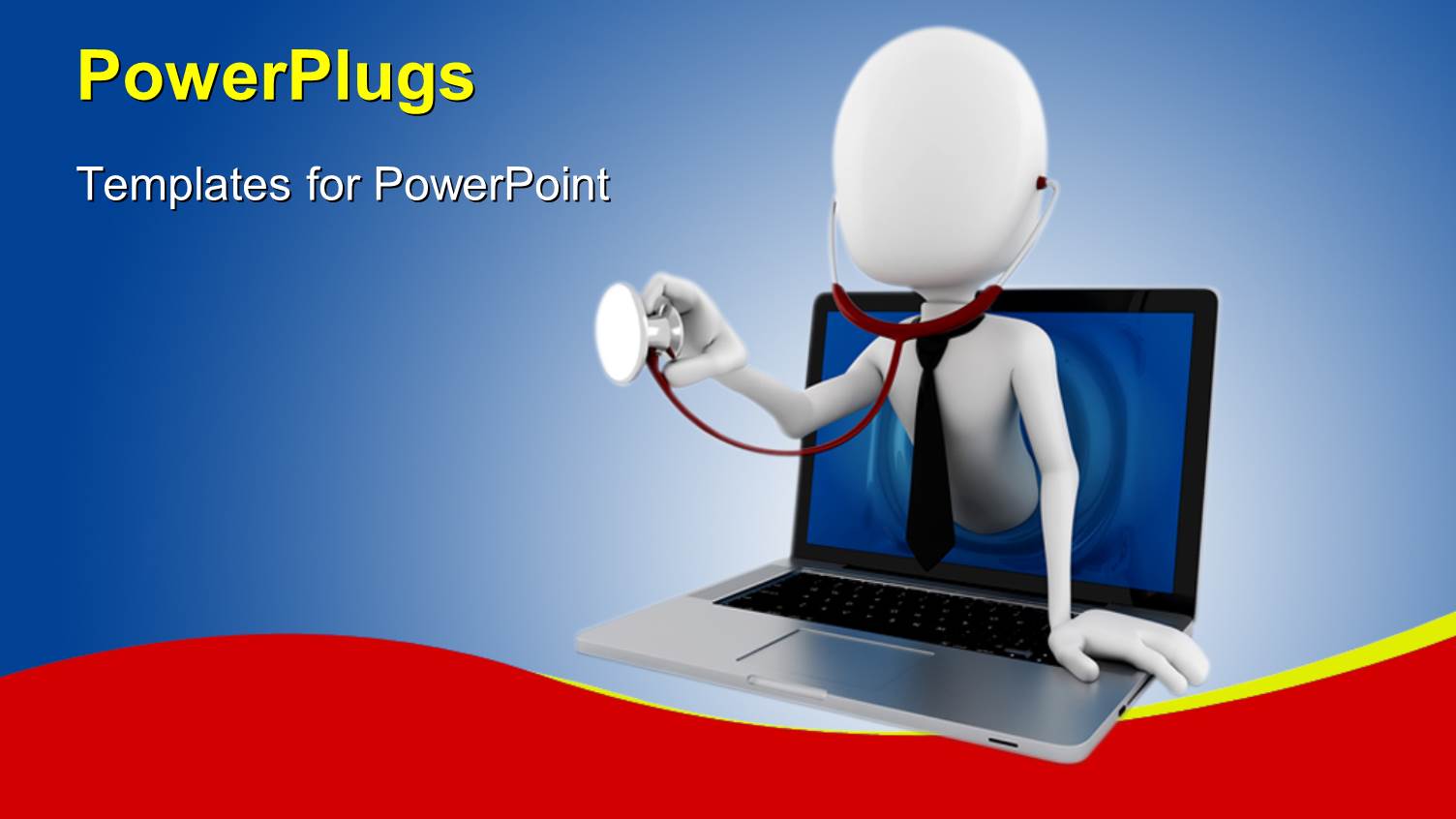 a White Colored 3D Human Character with a Stethoscope in a Laptop