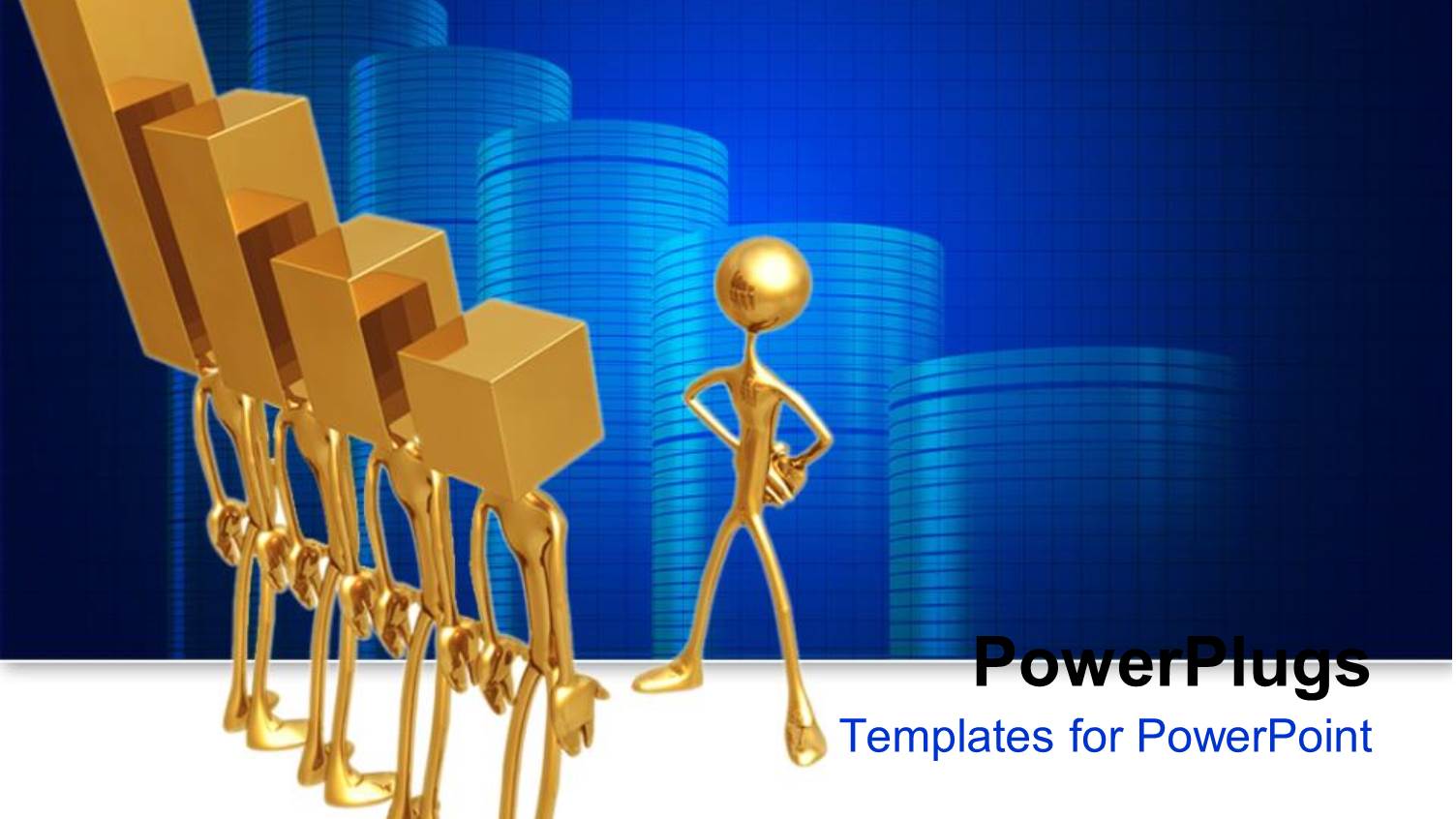 Man Plated in Gold Stands Akimbo in Front of Men with Bar Heads