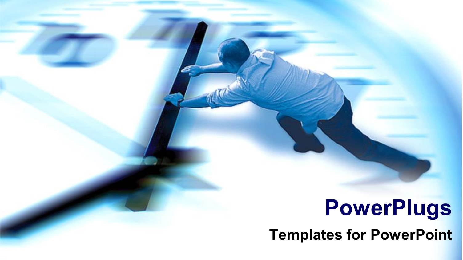 Man Pushing Gigantic Clock Minute Arm in Shadowy Background