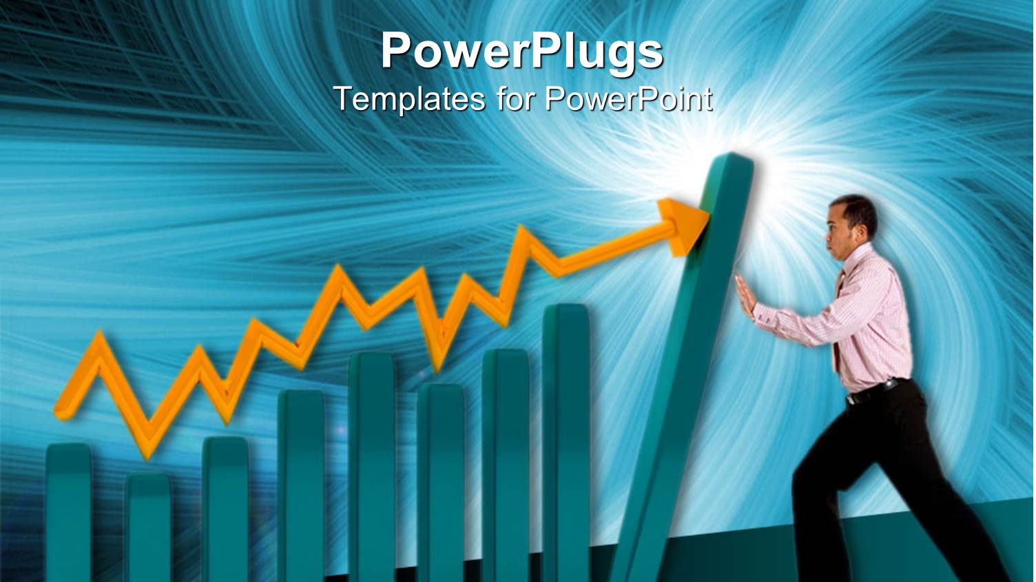 a Man Pushing a Long Green Bar with a Yellow Arrow