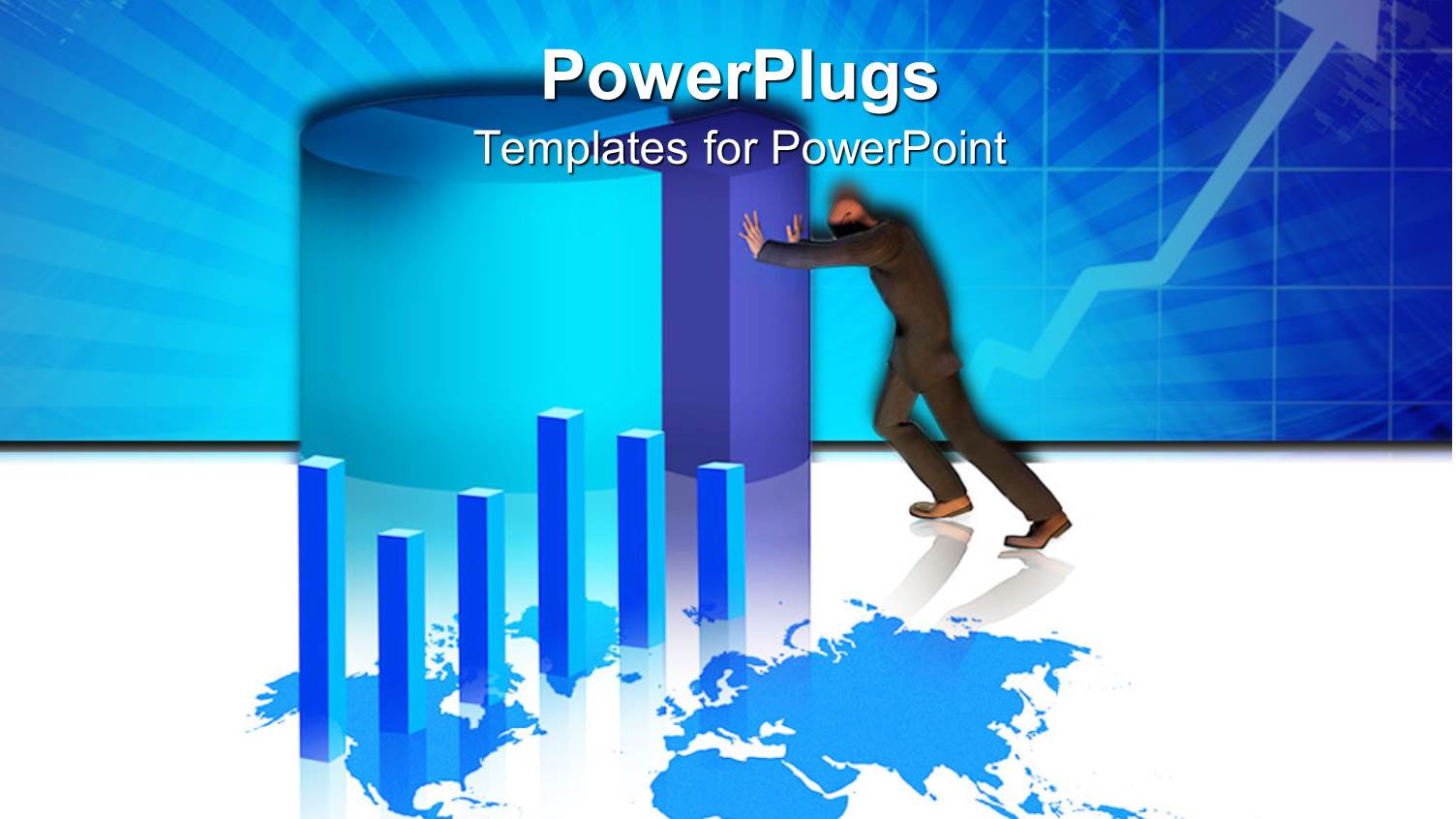 Man Pushing Piece of a Pie Chart into Position with Bar Chart