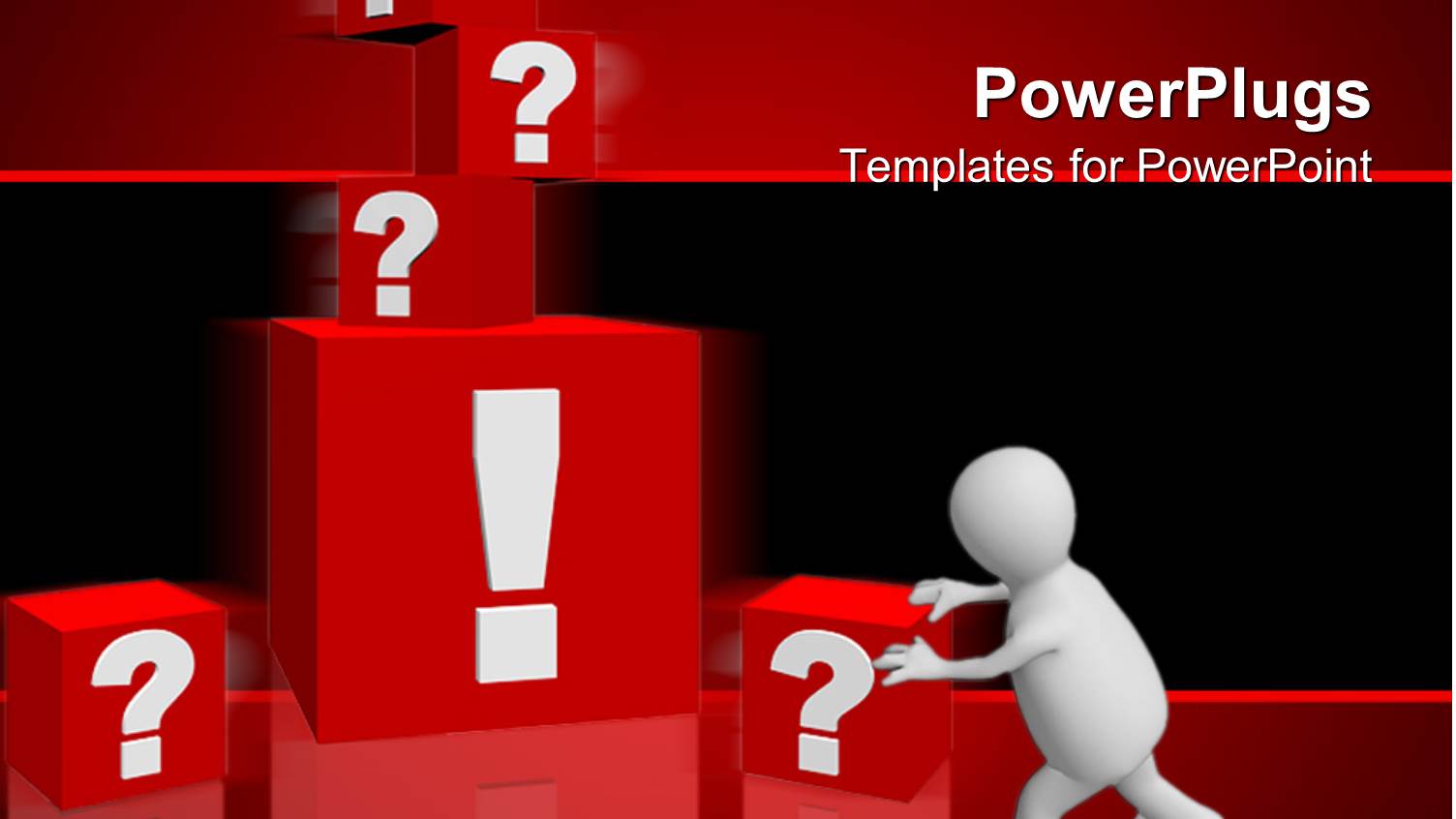 Man Pushing Red Blocks with ? and ! Signs in Red Background