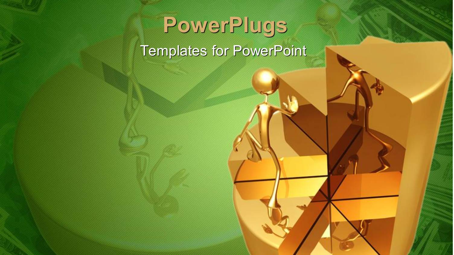 Man Running Up Golden Pie Chart on Green Background 