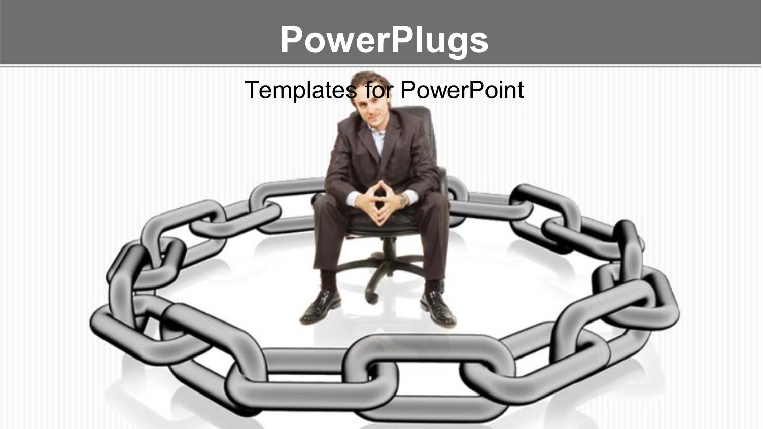 Man Sitting Comfortable Surrounded by Metallic Chain Over White Background 