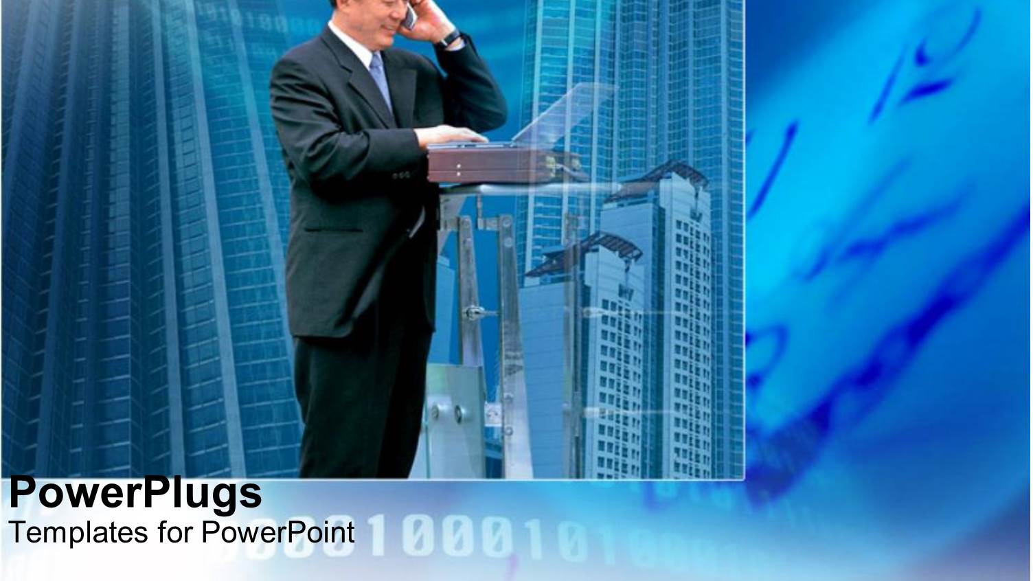 a Man Smiling and Making a Phone Call with High Buildings