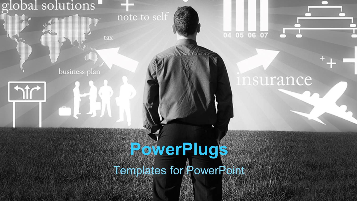 Man Standing on  Grass Field with Business Logos on the Background