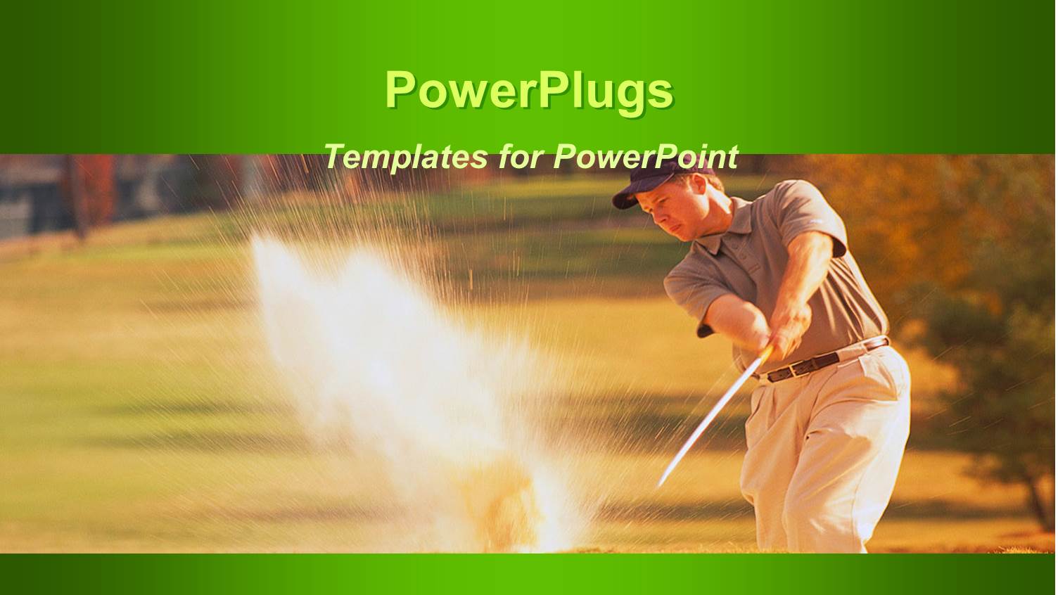 Man Swinging Golf Club in Sand Trap, Green Border