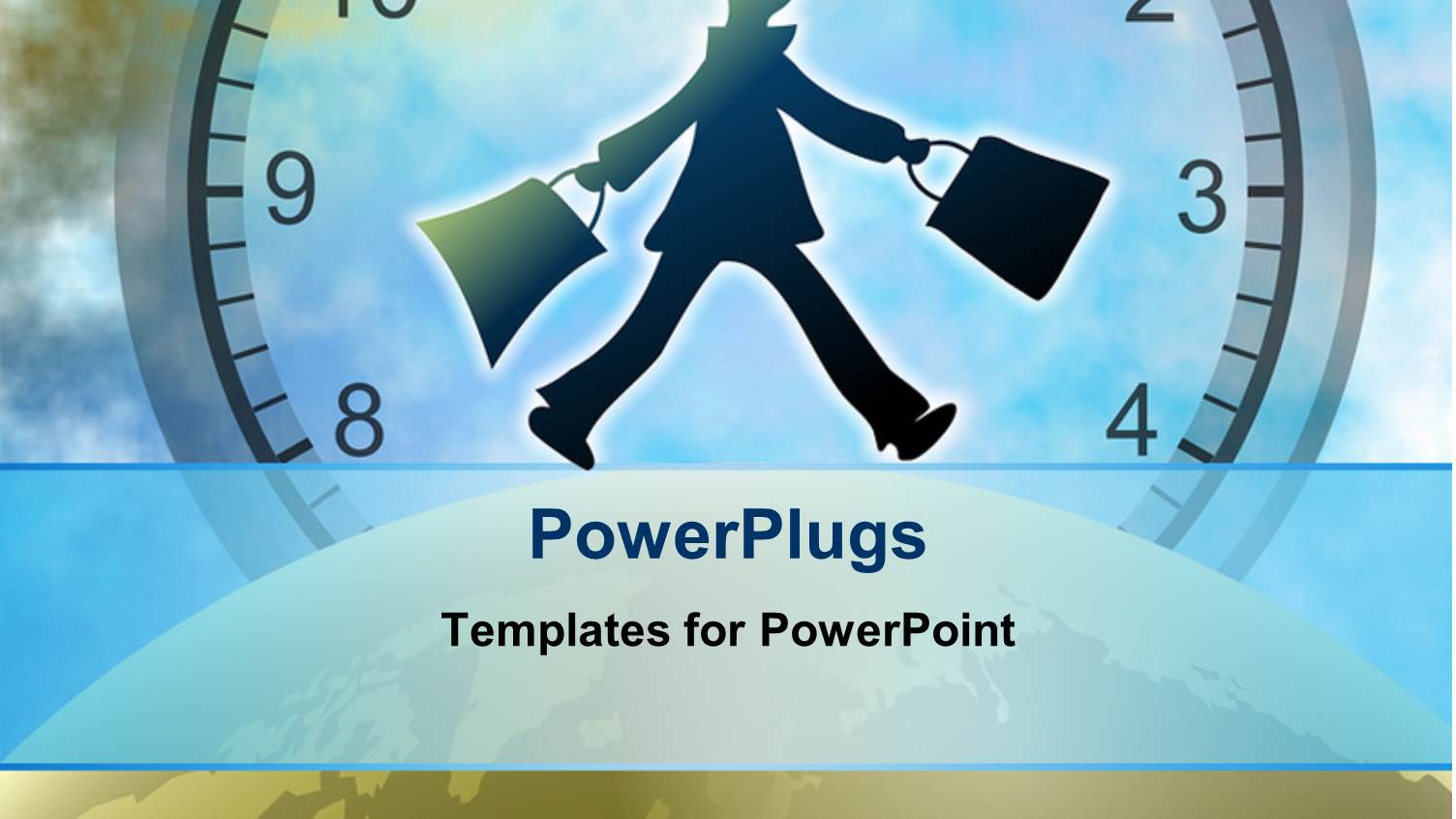 Man Walking on Earth Globe Over large Clock in Background