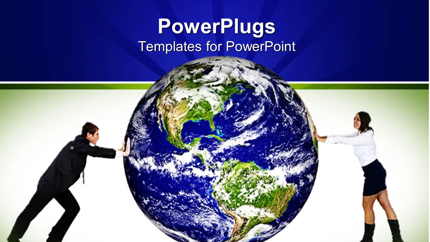 a Man and a Woman Pushing an Earth Globe from Opposite Ends