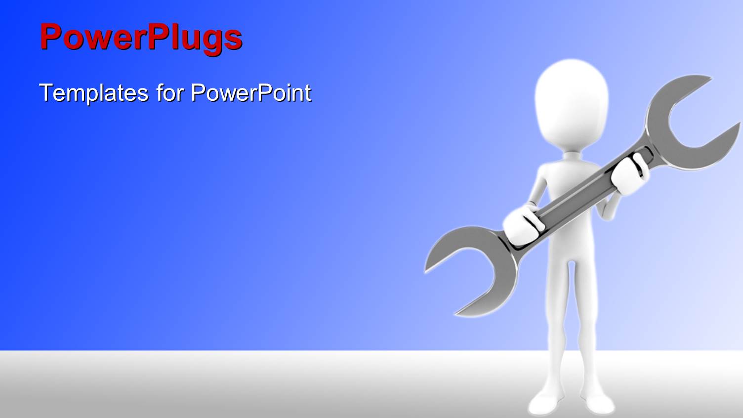3D Man Holds large Spanner on Blue Background