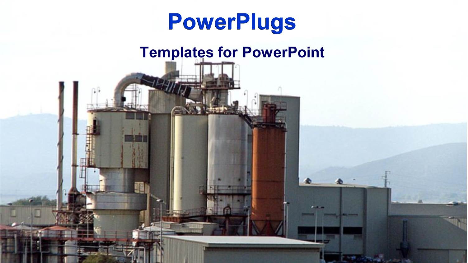 Manufacturing Facility on Green Grass with Mountains, Industrial Factory