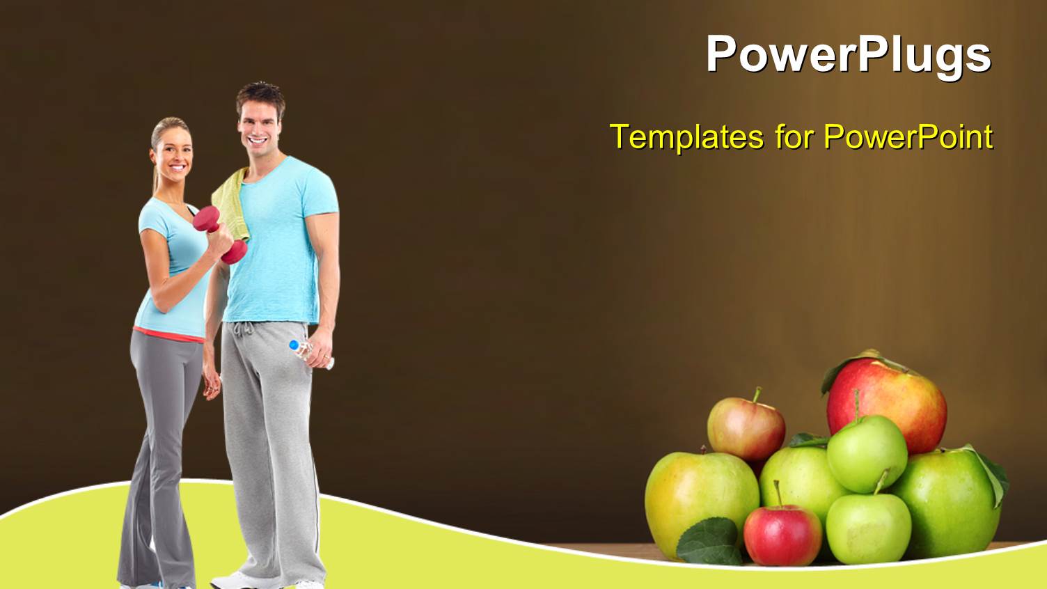Happy Couple with Fresh Apples on Brown Background