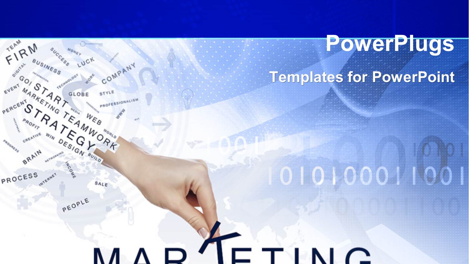 Marketing Depiction with Hand Putting Together Word MARKETING Over Binary Numbers