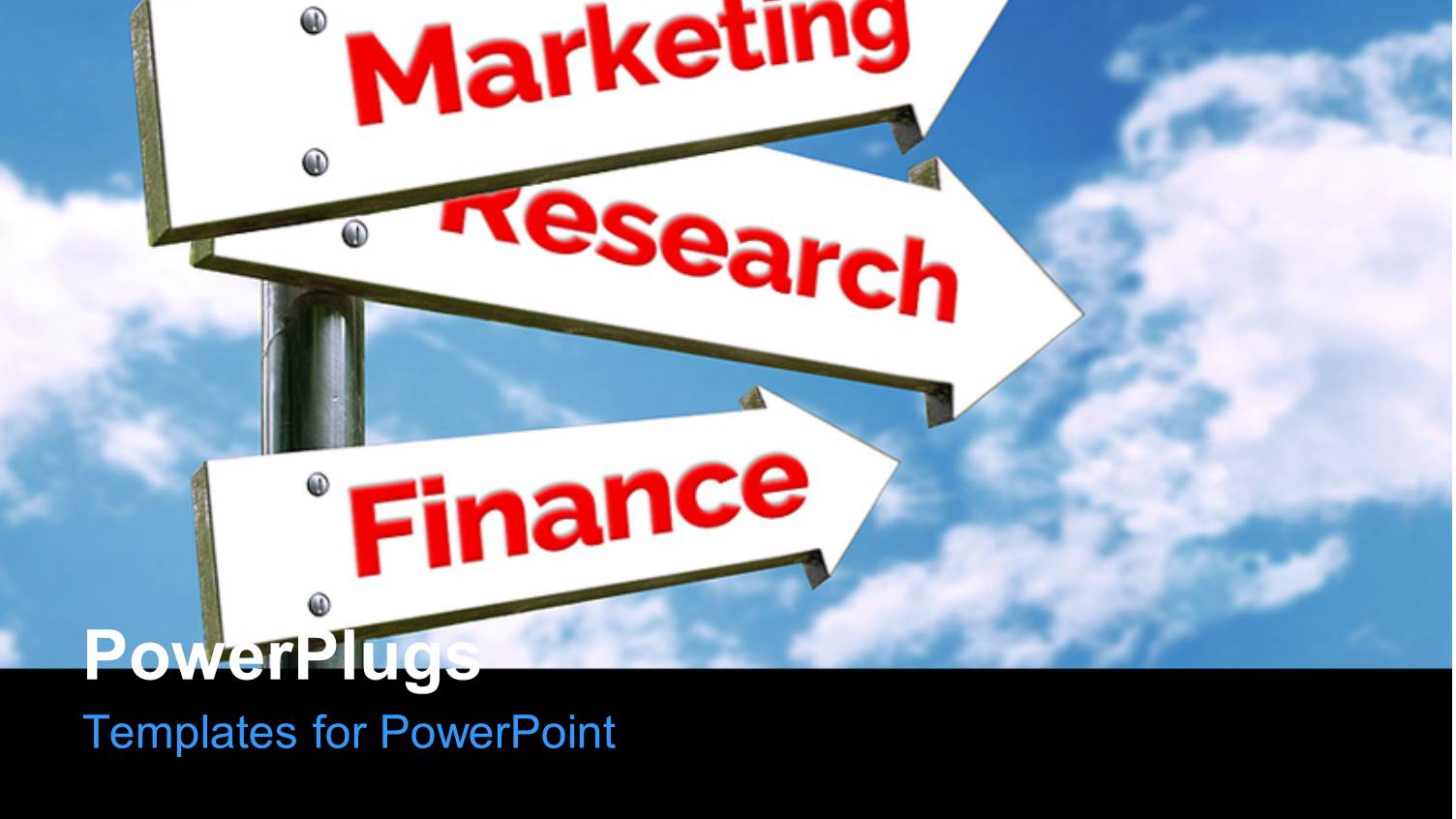 Marketing Research and Finance Signpost Over Blue Cloudy Sky