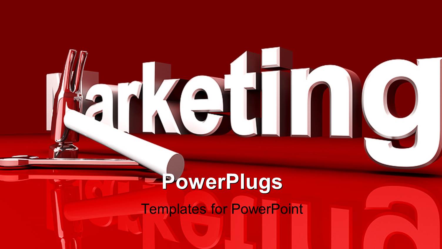 Marketing Word with Hammer and Wrench on Red Background