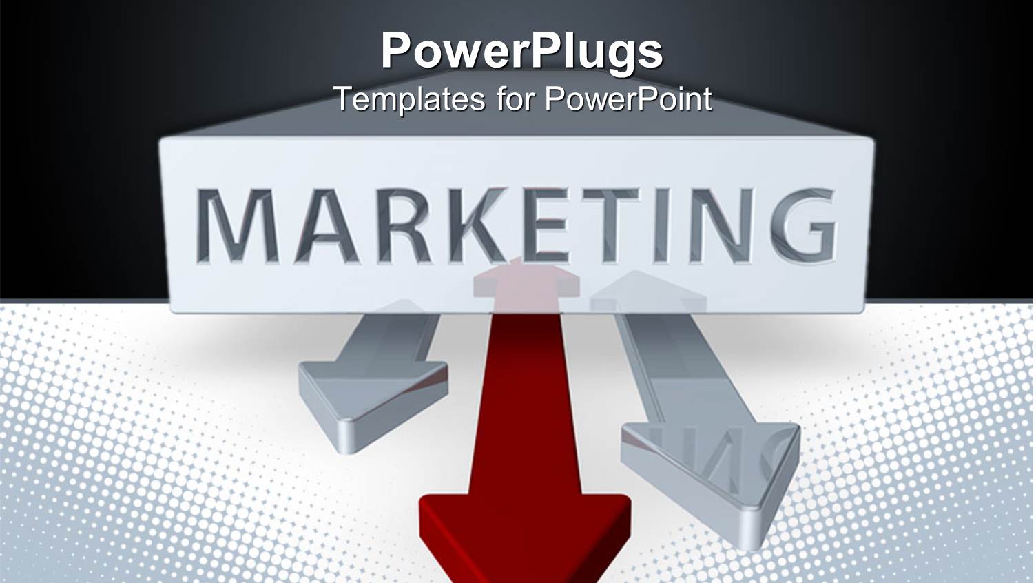 Marketing Word Printed on a White Block and Three Double Sided Arrows, Two Gray Arrows and a Red Arrow on a Black and