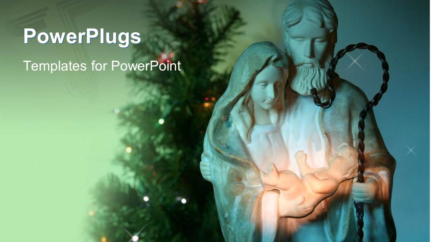 Mary and Jesus with Christmas Tree in Background