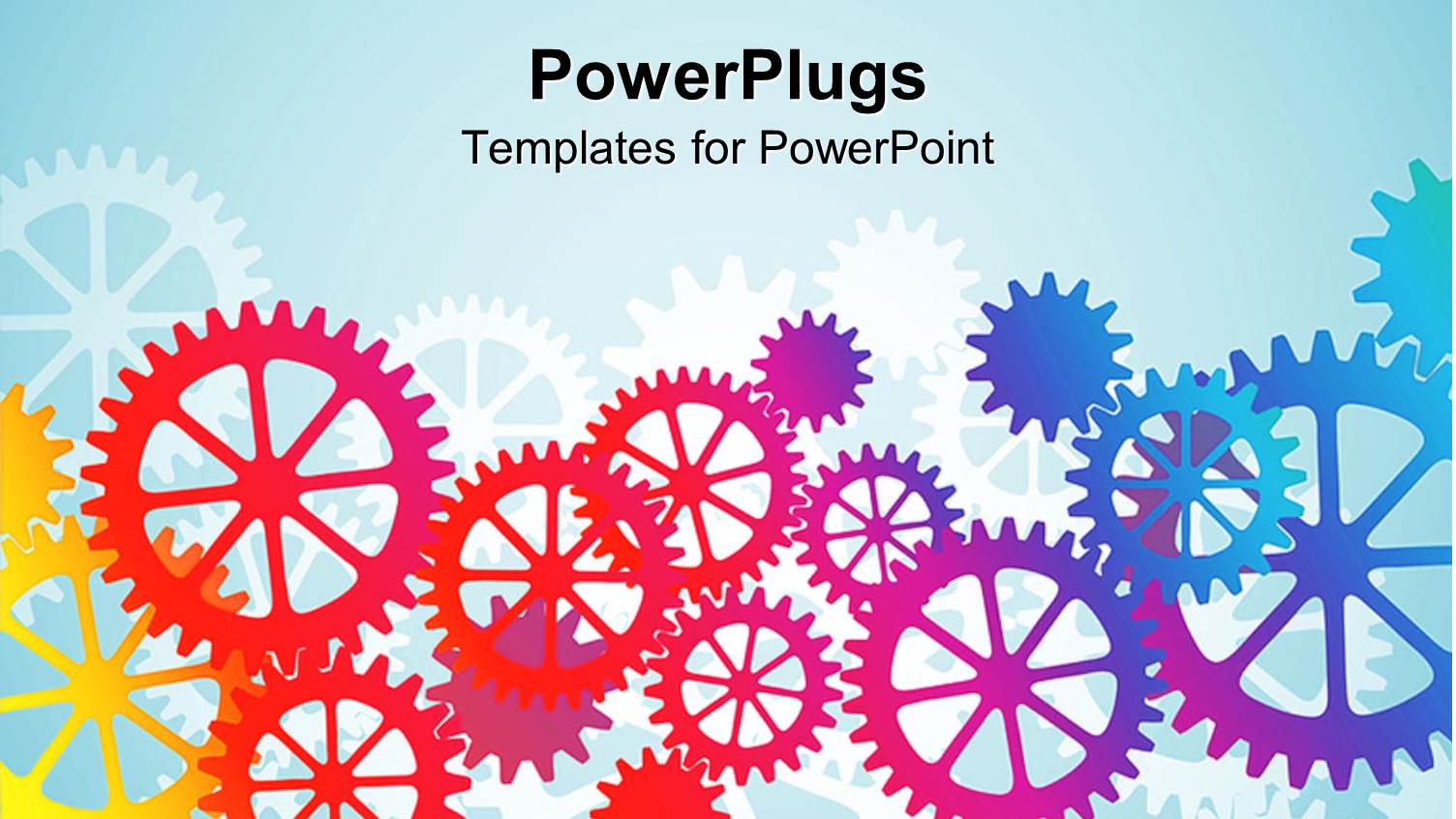 Mechanical Gears and Cogs in Red, Orange, Yellow, Blue and Purple on Light Blue Background
