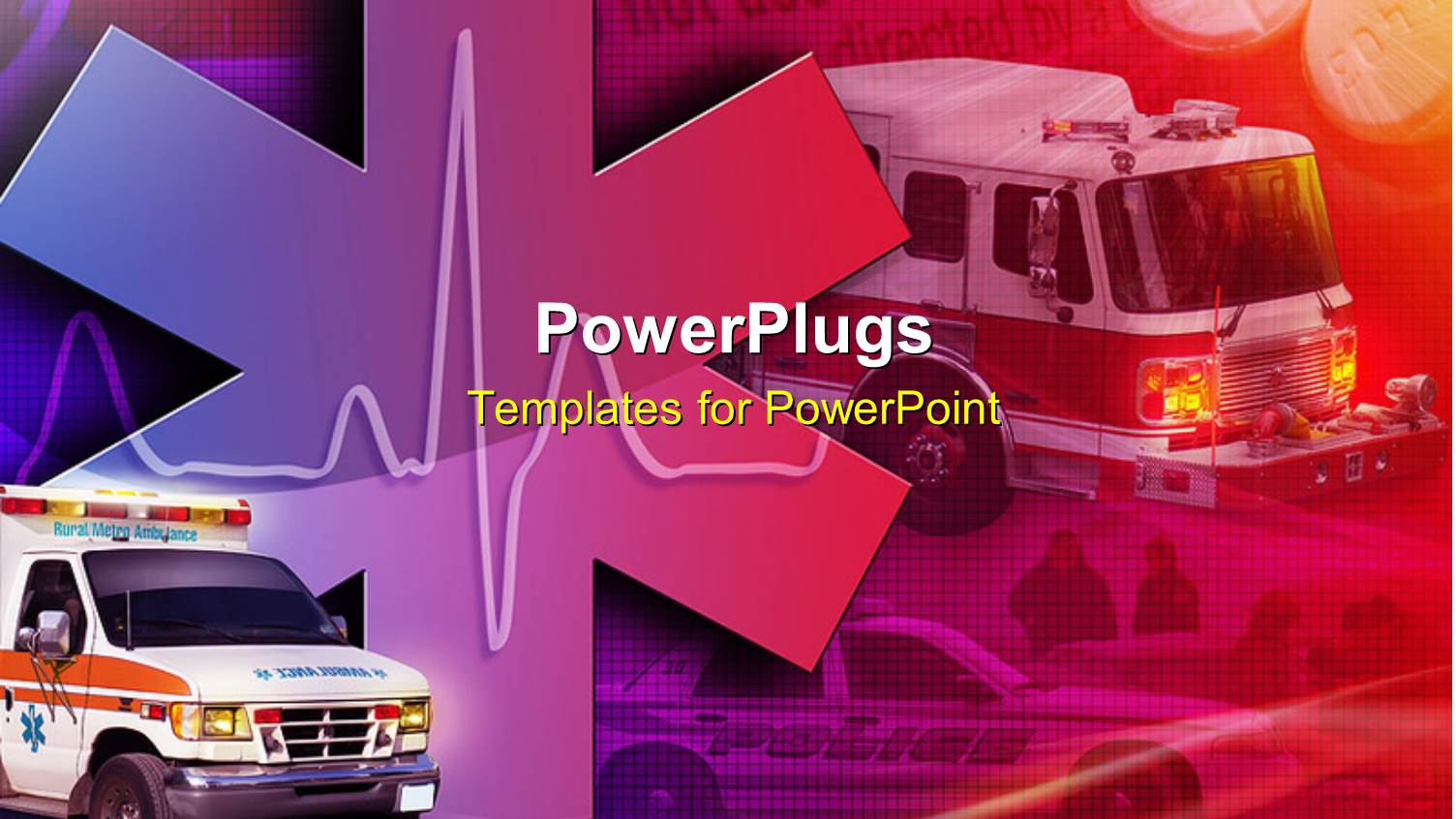 Medical Collage with Ambulance, Fire Truck and Police Car in Background