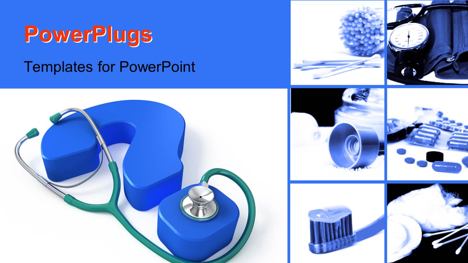 Medical Collage with Stethoscope on a Blue Question Mark