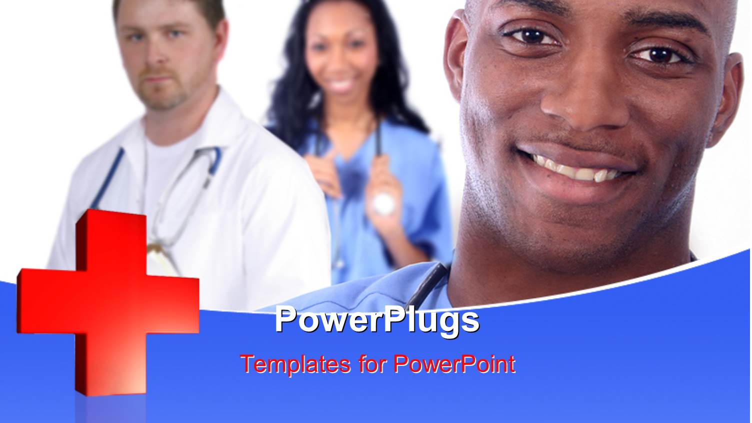 Medical Depiction with Doctors and Nurses from Different Races and Red Cross