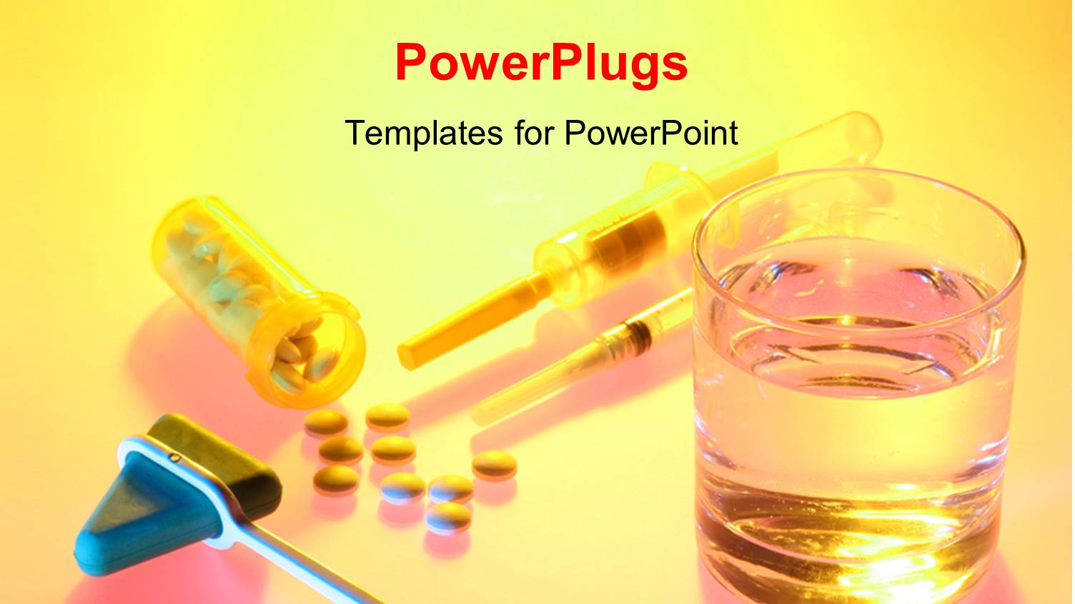 Medical Depiction with Syringe, Needle and Pills from Pill Bottle