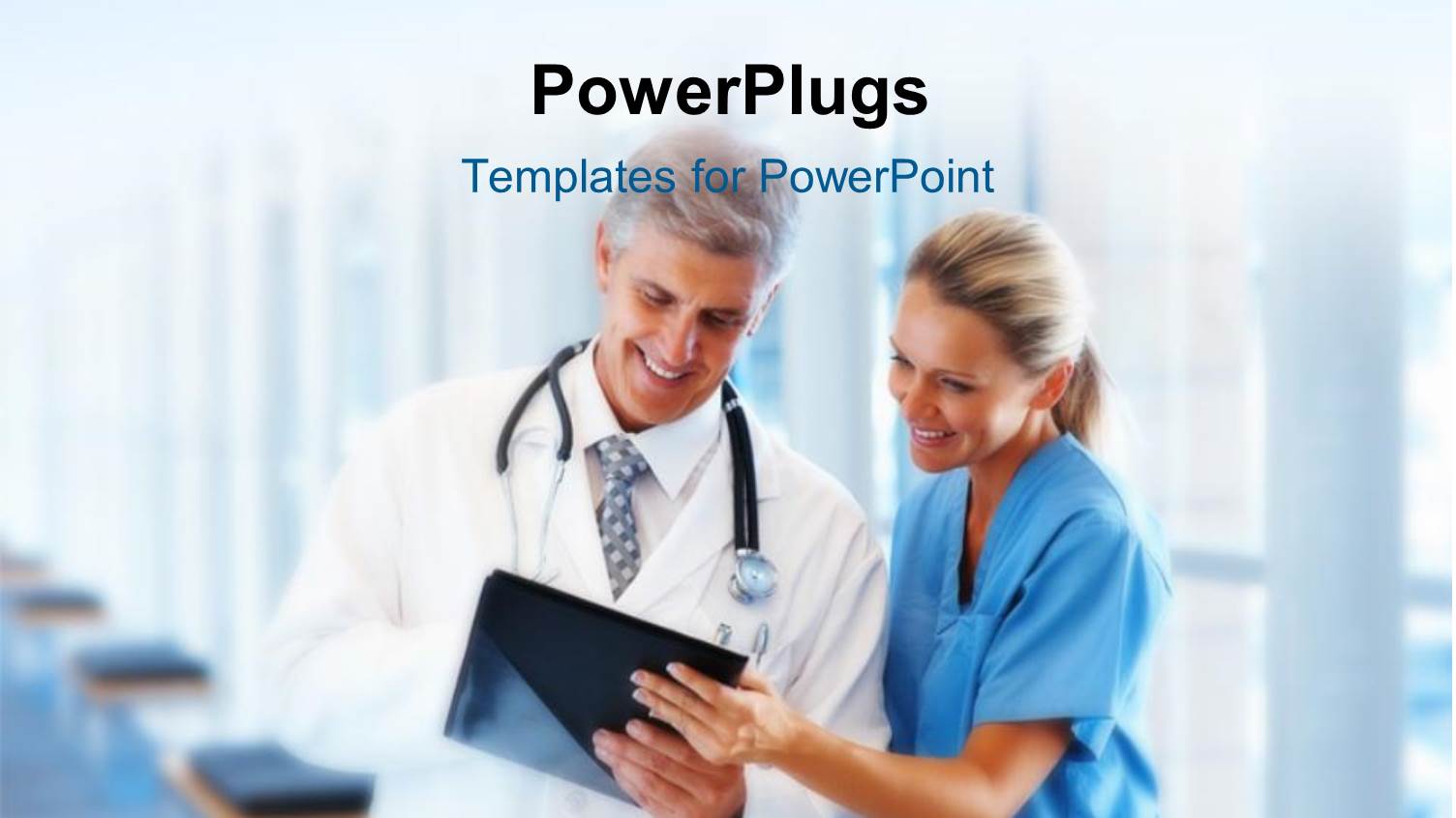 Medical Doctor and Nurse Examining Record from a PDA in Hospital