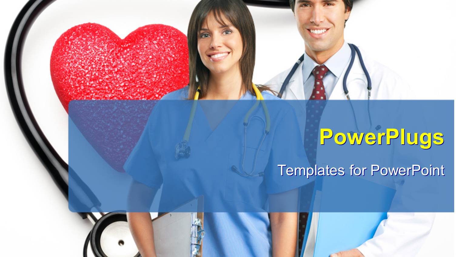 Medical Doctor and Nurse with Stethoscope and Red Heart Shape