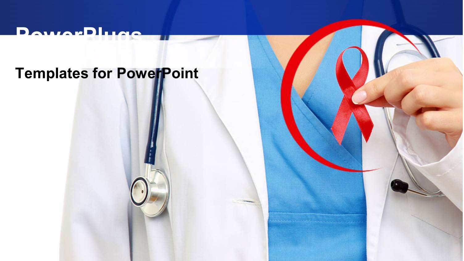 Medical Doctor with Stethoscope Around Neck Holding Red Ribbon