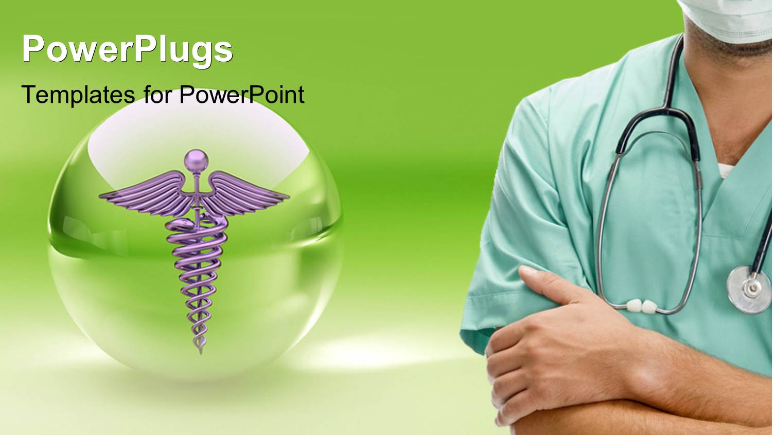 Medical Doctor with Stethoscope and Nose Mask with Medical Symbol in Transparent Sphere