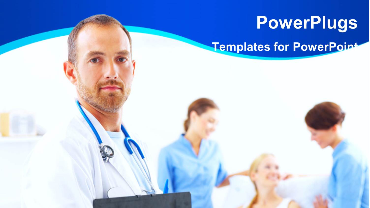 Medical Doctor with Two Female Nurses Attend to Patient on Sick Bed