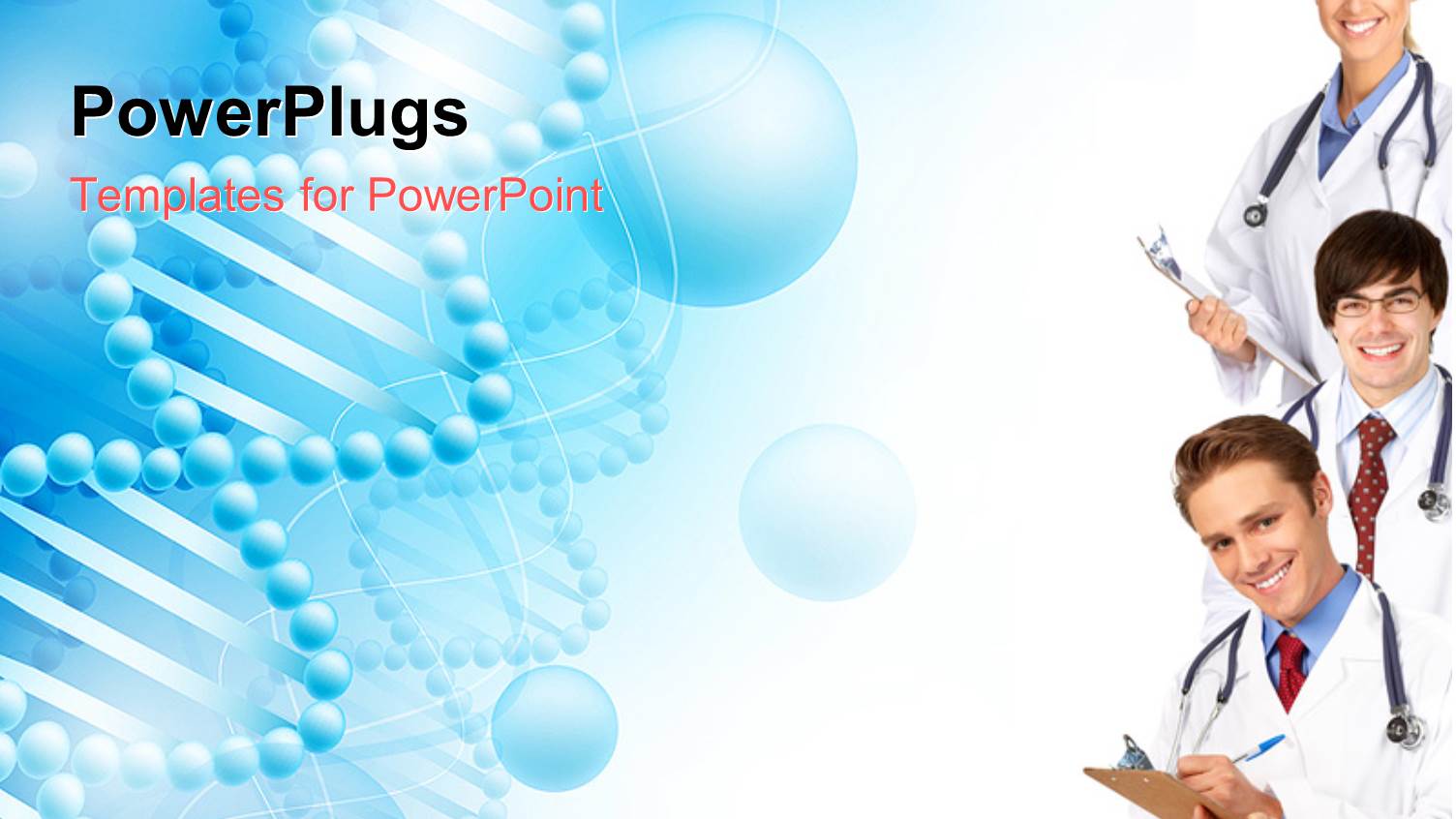 Medical Doctors with Stethoscopes Smiling with Strands of DNA