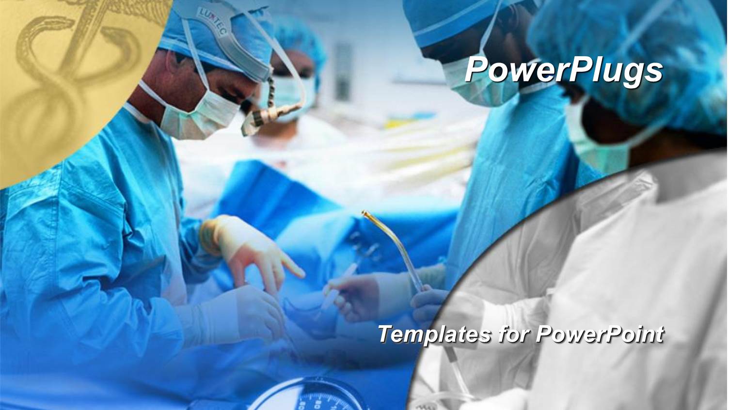 Medical Surgical Team Performing Surgery Operation, Hospital, Caduceus Medical Symbol